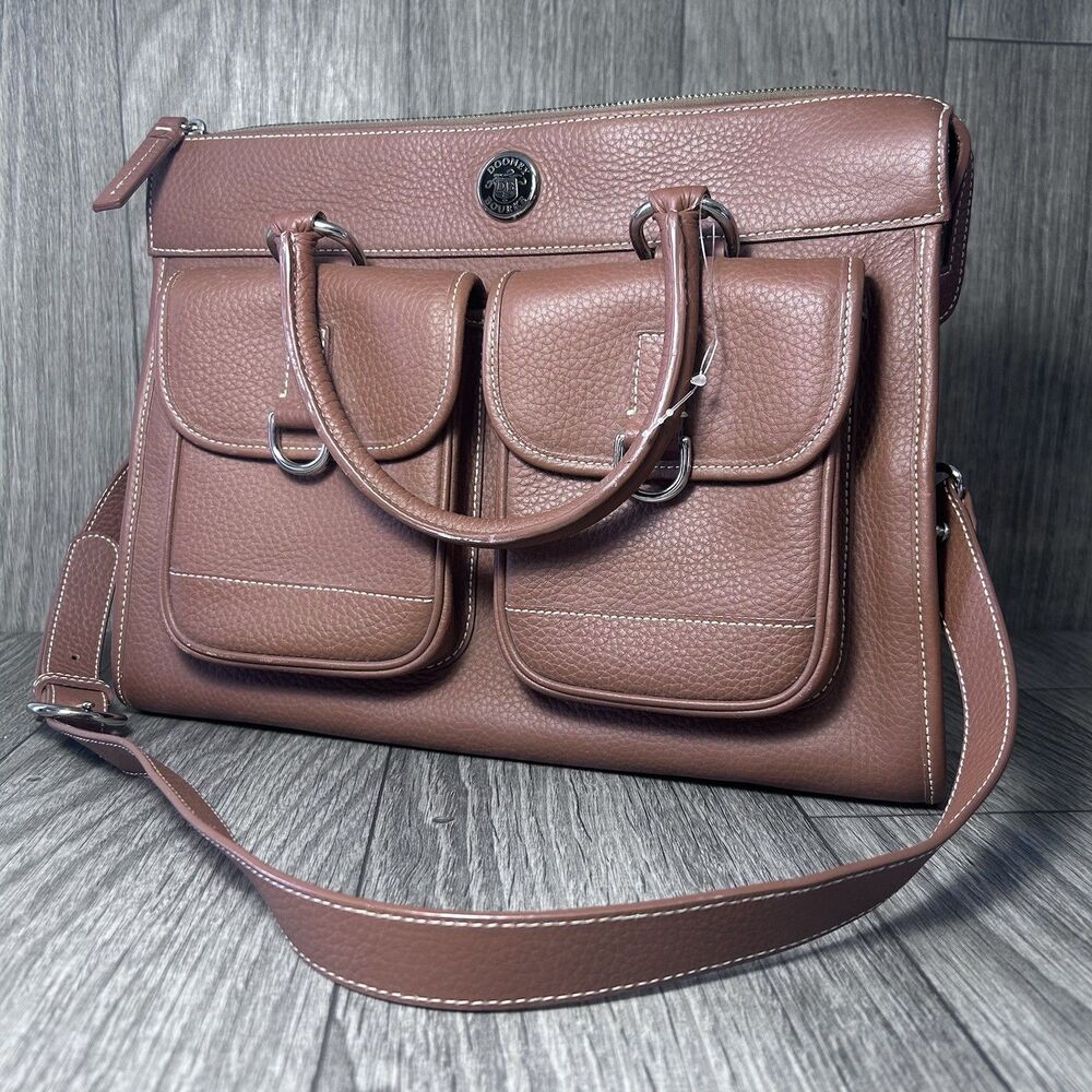 Dooney & Bourke Brown Pebbled Leather Satchel Shoulder Bag Dual Pockets On Sale